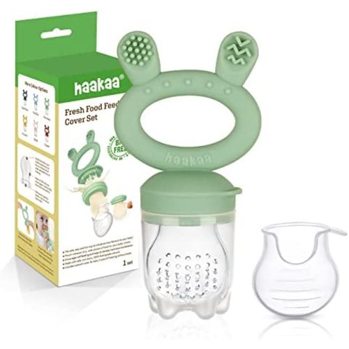 Haakaa Baby Fruit Food Feeder Pacifier | Breastmilk Popsicle Molds for Teething | Silicone Feeder and Teether for Baby Teething Relief & Infant Safely Self Feeding, BPA Free (Pea Green)