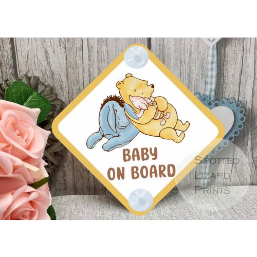Winnie the Pooh and Friends, Car Sign, Baby on Board, Winnie the Pooh Sign, Pregnancy Gift, Piglet, Eeyore, Hand Printed, Unique Gift