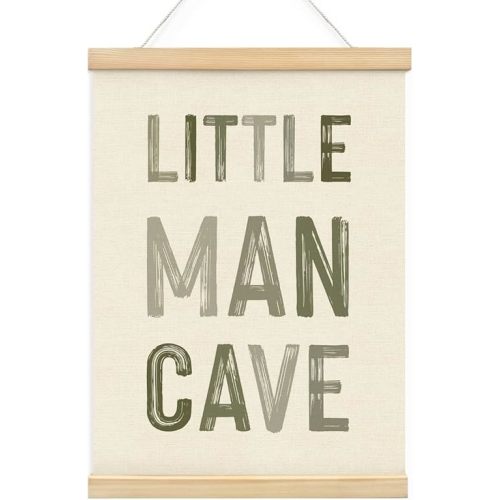 Wheatwin Boy Nursery Decor, Little Man Cave Sign for Boys Kids, Boys Room Decor, Toddler Room Decor, Positive Affirmations Sage Green Wall Art with Wooden Framed Hanger 12x16 Inch