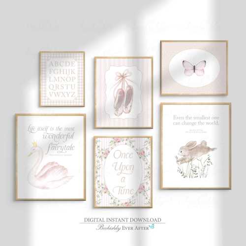 Vintage Nursery Gallery Wall Art, Pink Baby Girl Nursery, Storybook Fairytale Nursery, Ballerina Nursery Decor, Cottagecore PRINTABLE Art