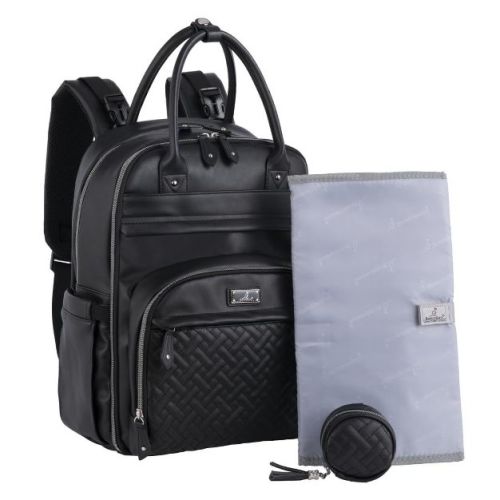BabbleRoo Diaper Bag Backpack with Changing Pad & Stroller Straps, Black Leather, 1 pc