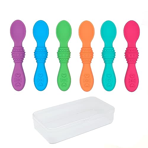 Elk and Friends Silicone Baby Spoons | Travel Case Included | First Stage Infant Toddler Spoon | Baby Led Weaning Stage | Dishwasher Safe