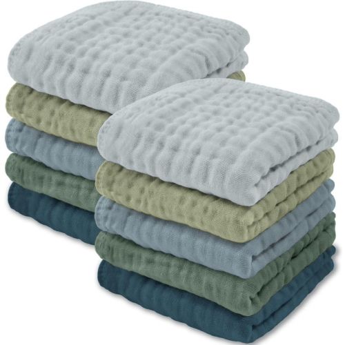 Baby Washcloths Muslin Cotton, Large 10”x10” By Comfy Cubs (wine, Pack Of 10)