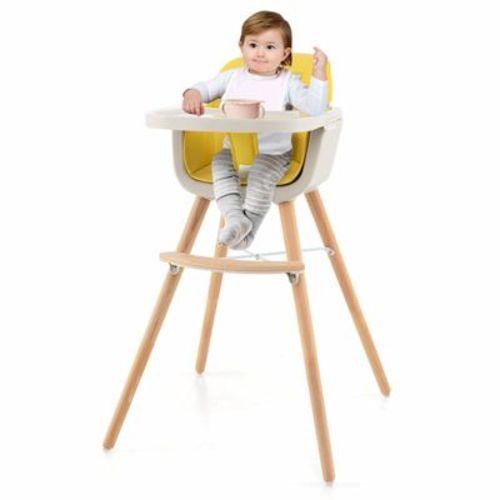 Infans 3 In 1 Convertible Wooden High Chair Baby Toddler W/ Cushion Yellow