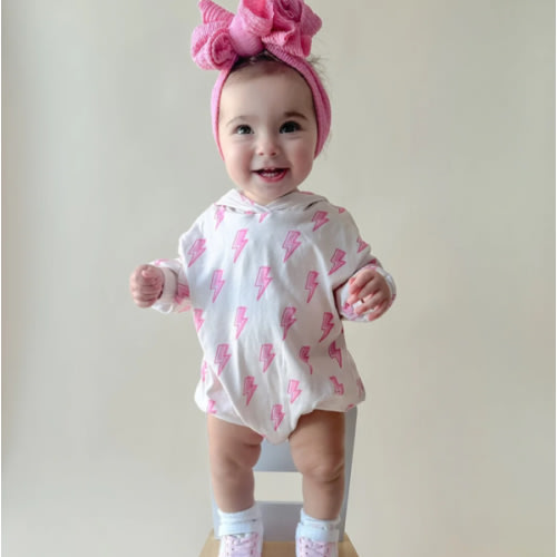 Hooded Bubble Romper | Pink Bolts
