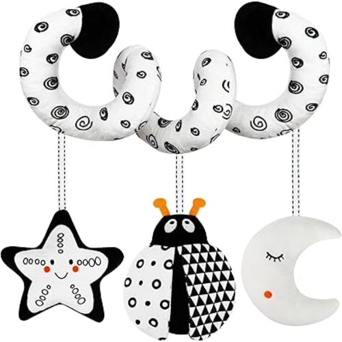 TSYAN Car Seat Toys for Babies 0-6 Months,Hanging Rattle Toys for Crib Mobile, Baby Spiral Hanging Stroller Black and White High Contrast Toys for Newborn 0 3 6 9 12 Months Baby Boys Girls (Bug)