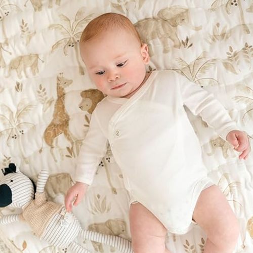 Crane Baby Safari Baby Tummy Time Activity Mat 40"X40", Reversible Floor Play Mat for Boys and Girls, Jungle Nursery Decor