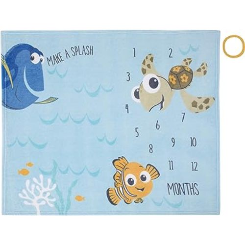 Disney Finding Nemo Blue Make a Splash Super Soft Photo Op Milestone Baby Blanket