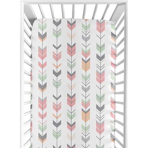 Sweet Jojo Designs Woodland Arrow Girl Baby Fitted Crib Sheet for Infant Newborn Nursery Toddler Bed Room Standard Mattress - Grey, Coral Pink and Mint Green Mod Modern