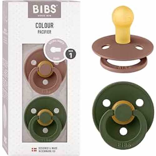 BIBS Baby Pacifier | BPA-Free Natural Rubber | Made in Denmark (Woodchuck/Hunter Green, 0-6 Months) 2-Pack