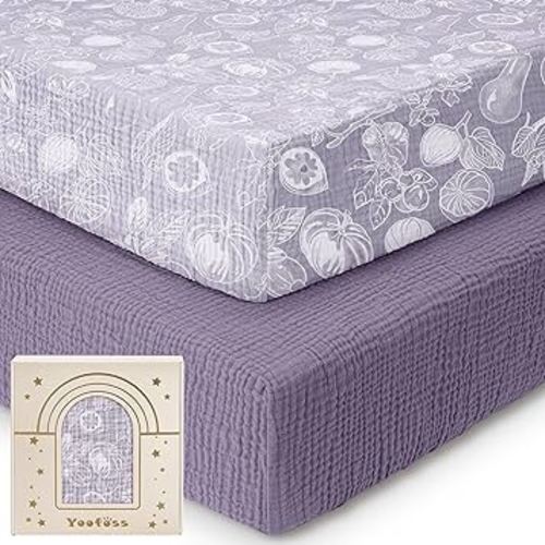 Yoofoss Muslin Crib Sheets for Boys Girls, Organic Baby Crib Sheets for Standard Crib Mattress & Toddler Mattress, Soft, Breathable, Durable 52"x28"