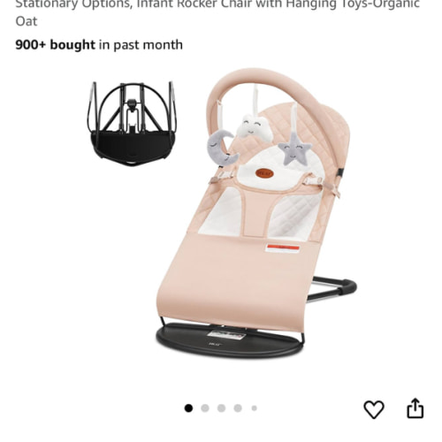 HKAI Baby Bouncer, Portable Baby Bouncer Seat for Babies 0-18 Months, 100% Cotton Fabrics, 3 Modes of use with Rocker and Stationary Options, Infant Rocker Chair with Hanging Toys-Organic Oat