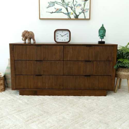 Weldon Walnut Brown 6-drawer 55.9 in. Wide Dresser