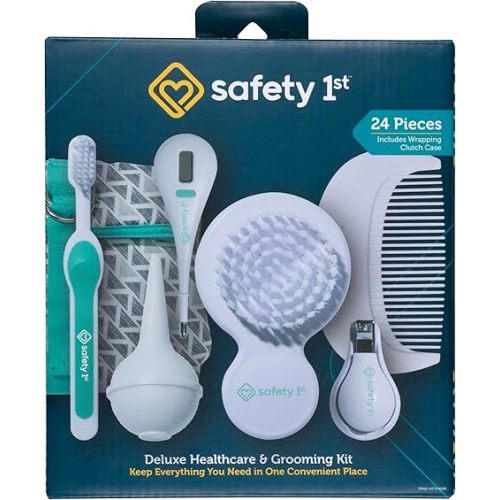 Safety 1st Deluxe Baby Healthcare and Grooming Kit, Pyramids Aqua, Newborn Baby Essentials, One Size, 24 Pieces