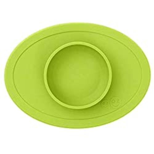 ezpz Tiny Collection Set (Lime) - 100% Silicone Cup, Spoon & Bowl with Built-in Placemat for First Foods + Baby Led Weaning + Purees - Designed by a Pediatric Feeding Specialist - 4 Months+