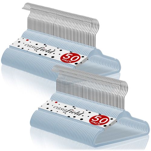 Casafield 11" Velvet Baby Hangers For Infant & Toddler Clothes, Light Blue - Set Of 100