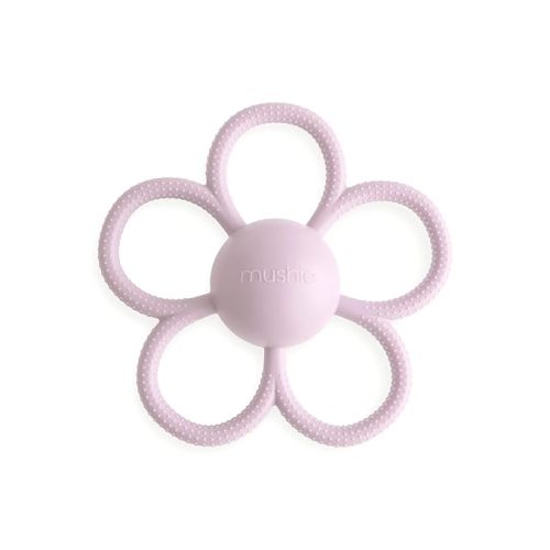mushie Silicone Baby Daisy Rattle Teether Toy (Soft Lilac)