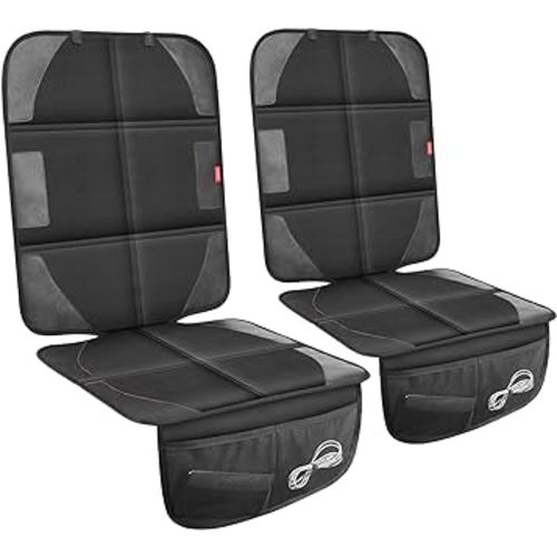 Car Seat Protector with Thickest Padding,Waterproof 600D Fabric Child Baby Seat Protector with Storage Pockets,Non-Slip Pets Cover Leather Reinforced Vehicle Seat 2 Pack