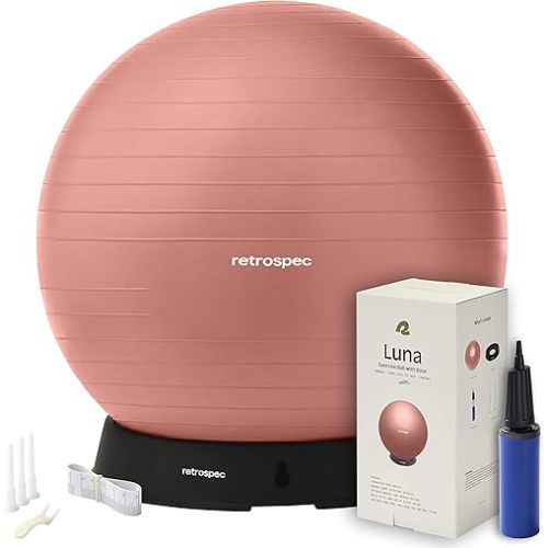 Retrospec Luna Exercise Ball, Base & Pump/Ball & Pump with Anti-Burst Material - Fitness Gym Swiss Ball - Perfect for Balance, Stability, Yoga, Pilates, Pregnancy & Birthing