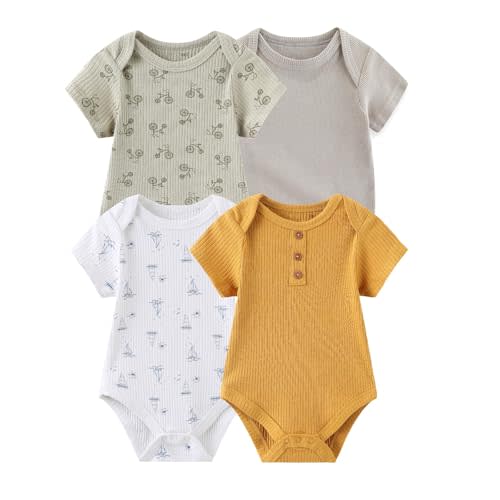 falianni 4-Pack Short Sleeve Baby Boy Girl Rompers Cartoon New born Unisex 0-12M Infant Clothes