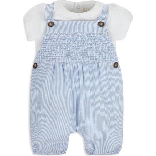 Baby Cotton Bodysuit & Stripe Overalls Set, 12-18M, Blue