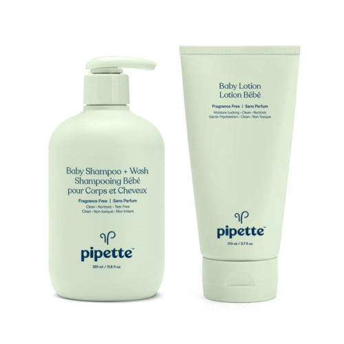 Pipette Fragrance-Free Wash and Lotion Duo, Clean, Tear-Free Bath Time, Sulfate-Free, Paraben-Free, Sensitive Skin Baby Wash, Sensitive Skin Baby Lotion, Hypoallergenic, Non-Toxic