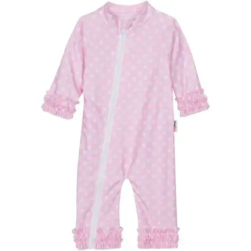 Sunsuit - Long Sleeve Romper Swimsuit | "Sassy Surfer" Pink Polka Dot SPF SWIMSUIT