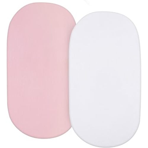 Bassinet Sheets Universal Fit for Oval, Hourglass, Rectangle Bassinet Mattress, 2 Pack 100% Cotton Sheets for Halo Bassinest Swivel, Flex, Luxe Sleeper, Unisex Bassinet Fitted Sheet for Baby