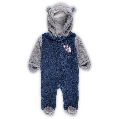 Cleveland Guardians Newborn and Infant Game Nap Teddy Fleece Bunting Full-Zip Sleeper - Navy/Gray