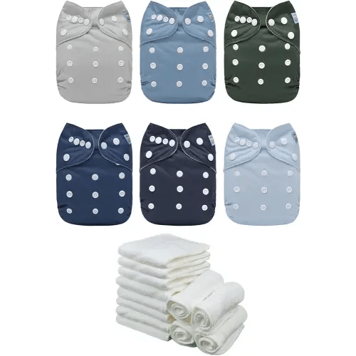 ALVABABY Baby Cloth Diaper 6 Pack with 12 Inserts One Size Cloth Diaper Covers Adjustable Washable Reusable for Baby Girls and Boys 6BM111