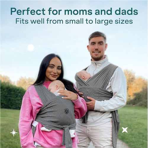 Koala Babycare Baby Carrier Wrap, Easy to Wear As a T-Shirt - Baby Wearing Wrap One Size Fits All - Newborn Wrap Carrier Up to 22lbs - Anthracite