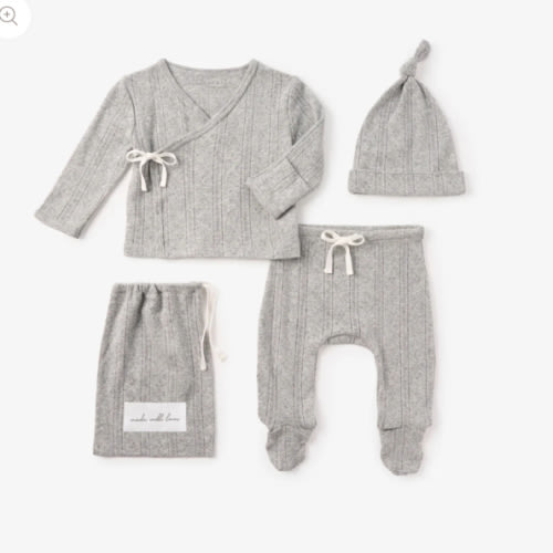 Gray Organic Cotton Pointelle Layette 3 Pc Gift Set