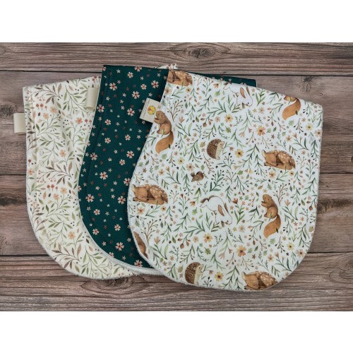Floral Forest Animals Burp Cloths, Hedgehogs,Fawns,Squirrels, Organic Bamboo with Cotton Burp Set, Woodland Baby Shower Gift Registry, Girl