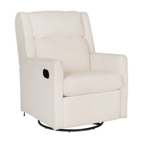 Emma and Oliver Mari Swivel Glider Rocker Recliner with USB/USB-C Charging Ports, Manual 270 Degree Swivel Recliner in Off-White Boucle