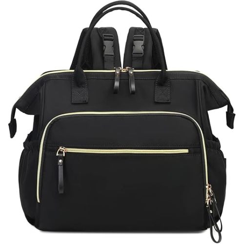 Convertible Diaper Bag Tote, Wide Open Top 14 Pockets Nappy Backpack with Stroller Buckle, Water-resistant