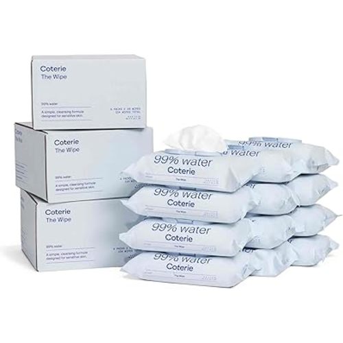 Coterie Baby Wipes for Sensitive Skin, Plant-Based and Plastic-Free Fibers, 99% Water, Hypoallergenic, pH Balanced, Unscented, Clean and Gentle Baby Essentials, 12 Pack, 672 Count