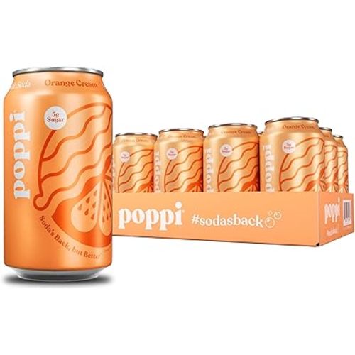 Poppi Sparkling Prebiotic Soda Beverage with Apple Cider Vinegar, Seltzer Water and Fruit Juice, Orange Cream Flavor, 12 oz, Pack of 12, Packaging may vary