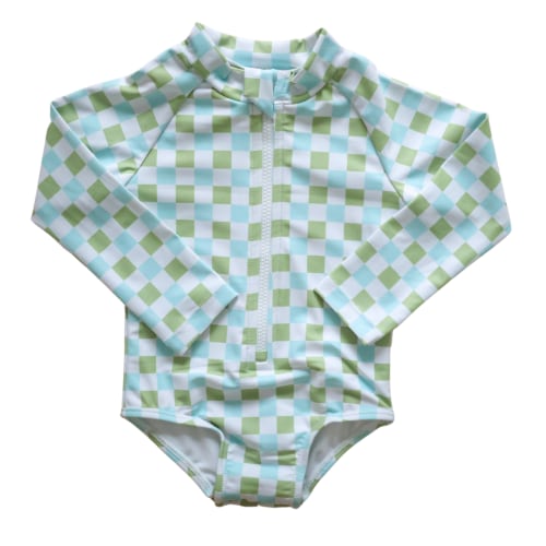 Long sleeve Checkered Little Surfer Girl Zip Swim One-piece