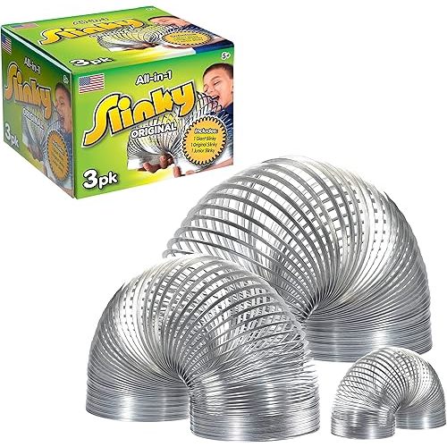 The Original Slinky® Brand Fidget Toy Pack: 1 Giant, 1 Classic, and 1 Slinky Junior Walking Metal Spring Toy, Kids Toys for Ages 5 Up, Amazon Exclusive by Just Play