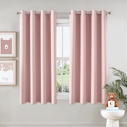 MIULEE Baby Pink Blackout Curtains for Bedroom Living Room 63 Inches Long 2 Panels, Thermal Insulated Room Darkening Drapes Solid Grommet Noise Reduction Light Blocking Window Treatments 50x63 Inch