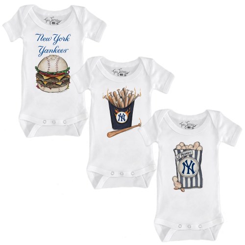 Infant New York Yankees Tiny Turnip White 3-Piece Snacks Bodysuit Set - 6M