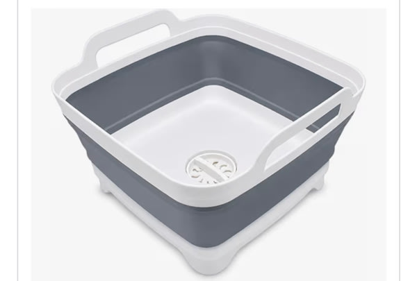 Amazon.com: 2.4 Gal(9L) Collapsible Dish Basin with Drain Plug, Space Saving Outdoor Multiuse Foldable Sink Tub, Dishpan, Kitchen Storage Tray for Camping, Vegetable Washing, RV (Gray)