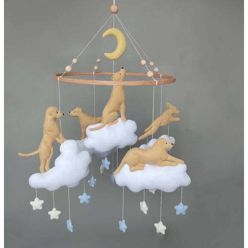 Golden labrador baby mobile nursery decor, crib mobile baby shower gift, lab dog baby boy mobile, custom yellow lab dog mobile star clouds