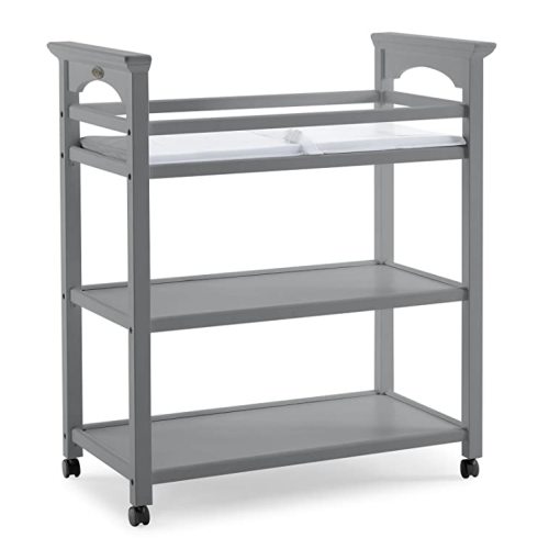 Graco Lauren Changing Table with Water-Resistant Change Pad and Safety Strap, Pebble Gray, Multi Open Storage Nursery Changing Table for Infants or Babies