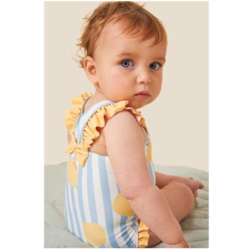 Lemon and Blue Stripe Frill Swimsuit - MORI Swim | Maisonette
