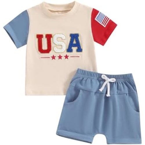 4th Of July Baby Boy Outfit Infant T Shirt Shorts 2pcs Set Toddler Fourth Of July Outfits Kids Summer Cute Clothes