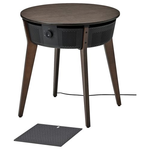 STARKVIND Table with air purifier - additional gas filter stained oak veneer/dark-brown