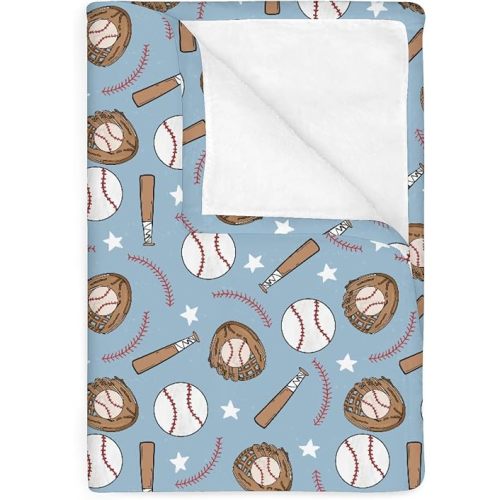 Blue Baseball Baby Blankets for Boy Spring Baseball Sport Soft Flannel Swaddle Receiving Blankets for Infant Toddler Crib American Sports Stars Nursery Bed Blanket Playmat 30x40inch