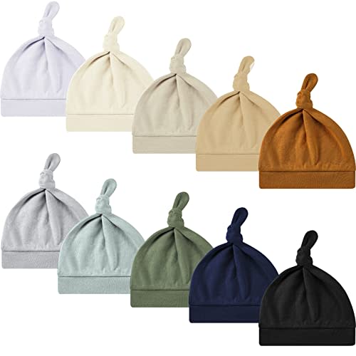 10 Pcs Baby Newborn Hats Set Stretchy Knot Beanie Hats for Boy Girl Baby Cute Cap Infant Beanies, 10 Colors, 0-6 Months