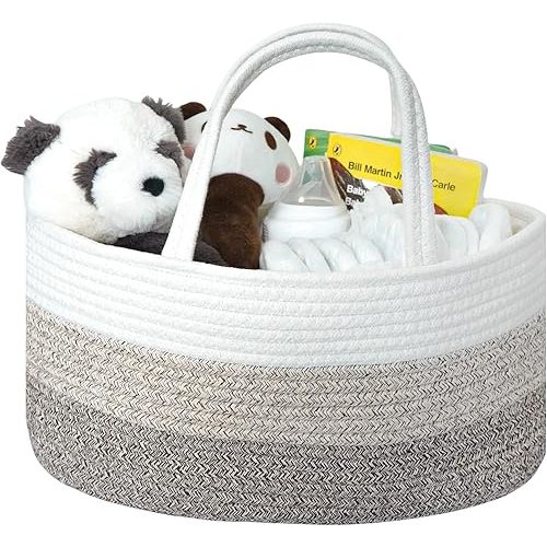 Baby Diaper Caddy Organizer, Extra Large Cotton Rope Nursery Diaper Basket, Changing Table Organizer, Portable Tote Bag with Divider, Car Storage, Baby Shower Gifts for Newborn Girls - Gradient Brown